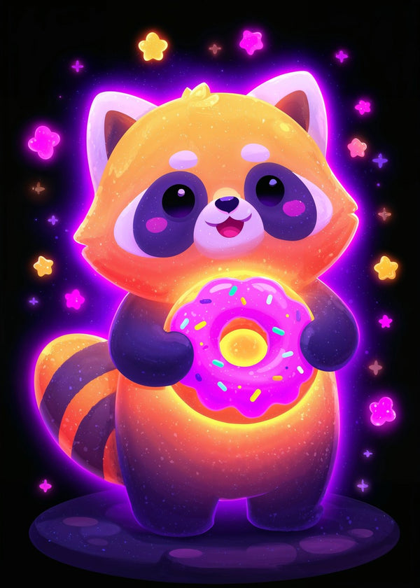 Neon Red Panda with Donut