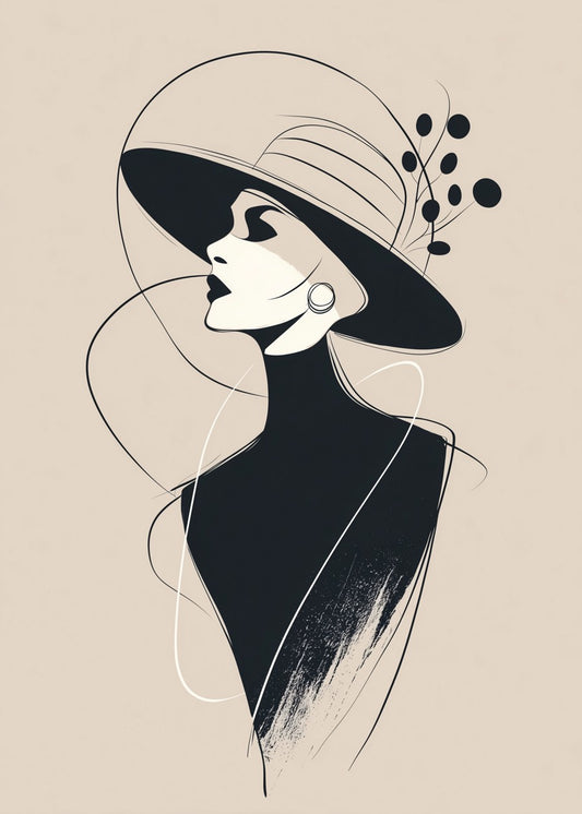 Woman with hat , minimalist