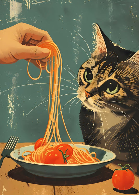 Cat Eating Spaghetti