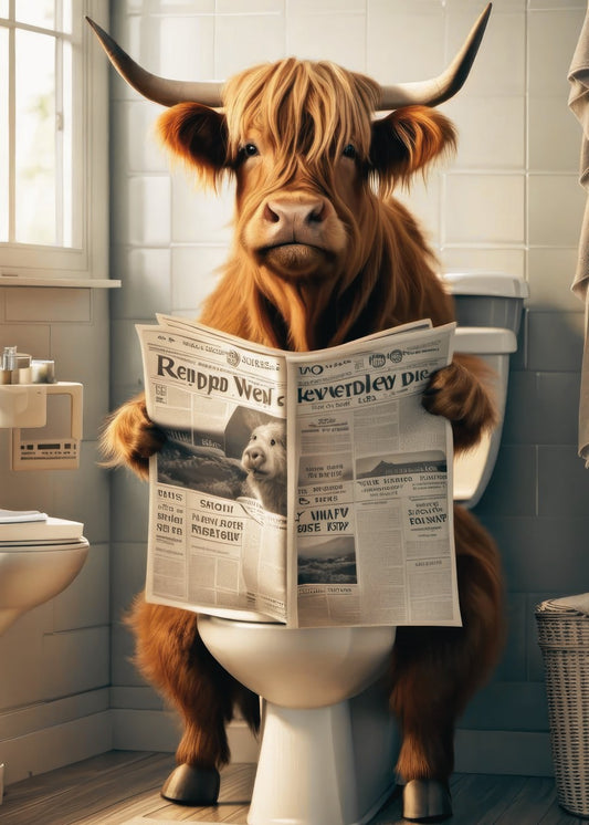 Highland cow on the toilet