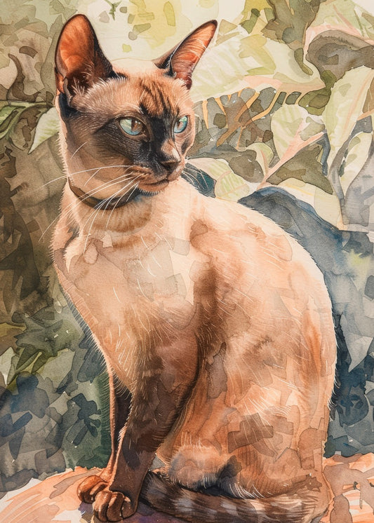 Watercolor Siamese Cat Stare