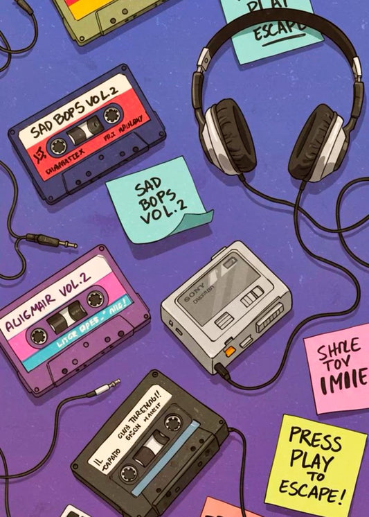 Cassette Tapes and Headphones 