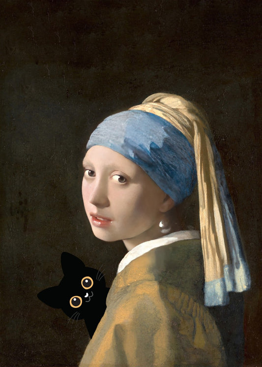 Vermeer Girl and black cat