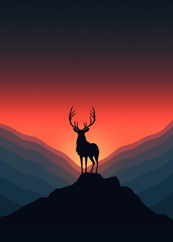 Minimalist Deer standing on the hill top