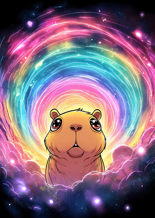 Cute Capybara Rainbow Space
