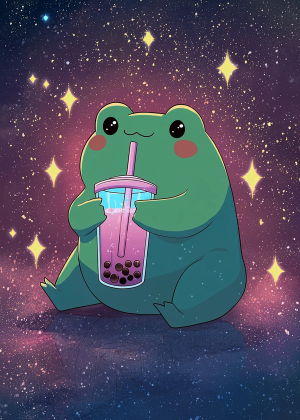 Cartoon Frog drinking bubble tea