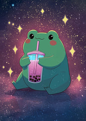 Cartoon Frog drinking bubble tea