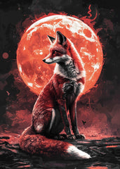 Fox and Glowing red moon