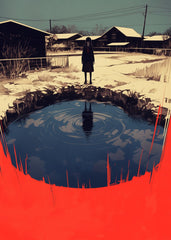 Girl by pond, dark anime style