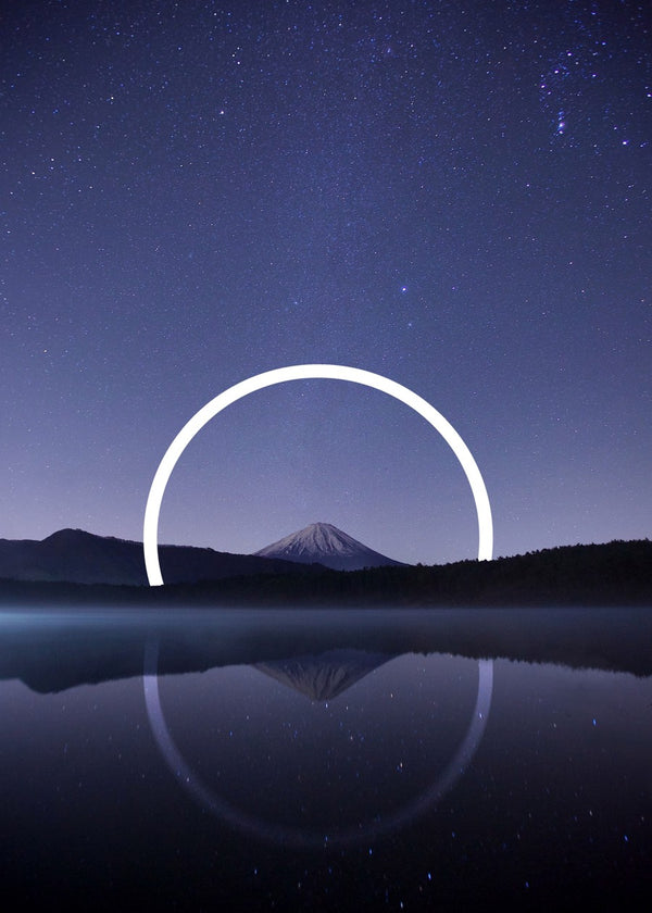 Mount fuji in starry space galaxy