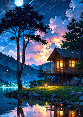 A cozy wooden cabin on the sho