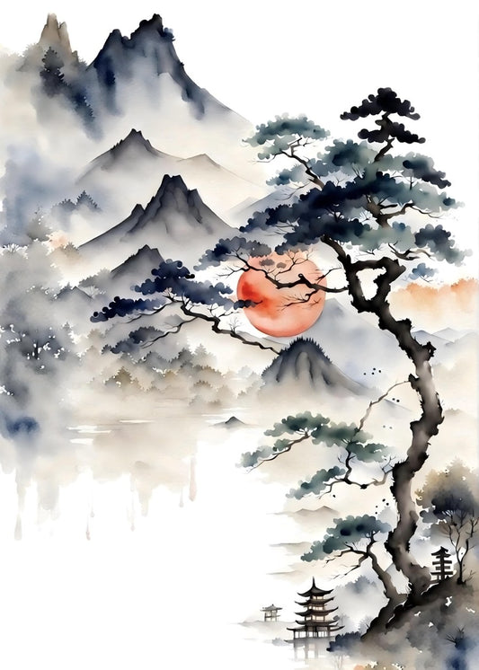 japan scenery watercolor painting