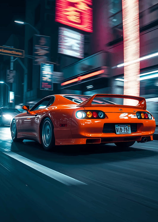 Orange car at night