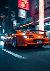 Orange car at night