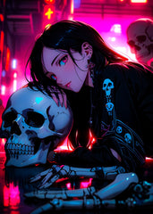 Goth Girl with Skull in Neon