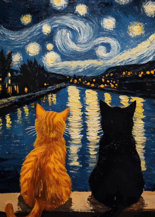 Two cats, one orange and one b