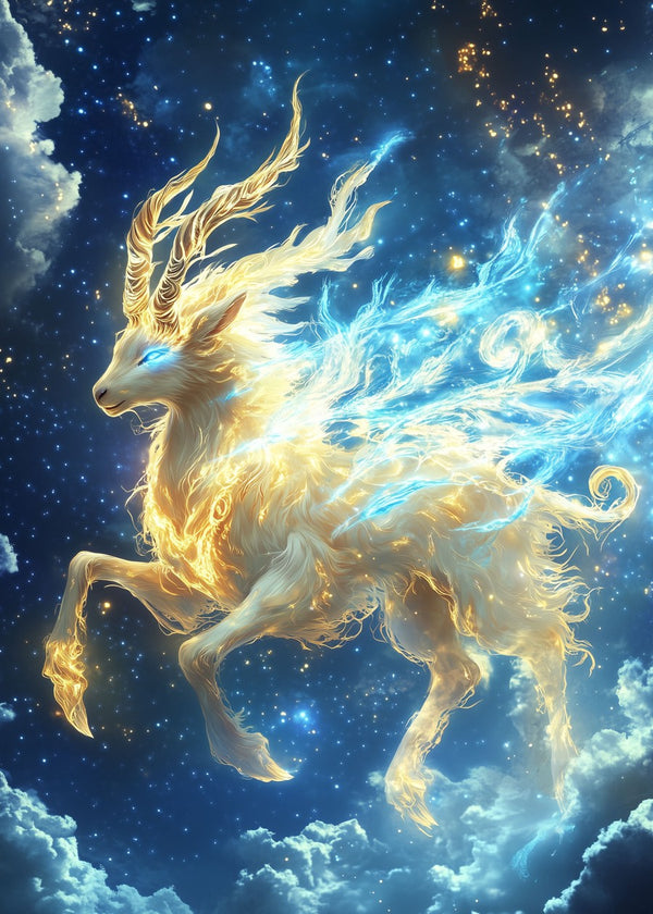 Celestial Deer in Starry Sky
