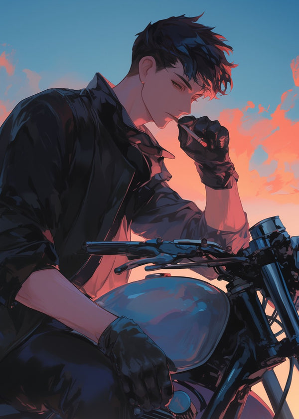 Motorcycle Rider at Sunset
