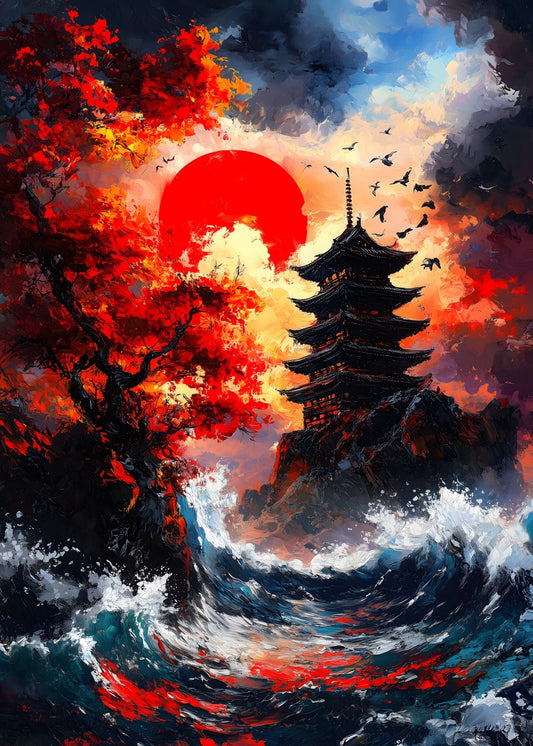 Crimson Dawn at the Pagoda