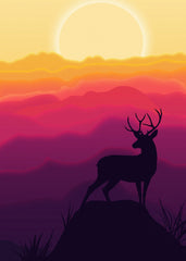 Deer standing with colorful clouds background