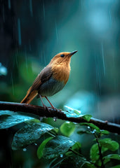 Colorful Bird In The Rain