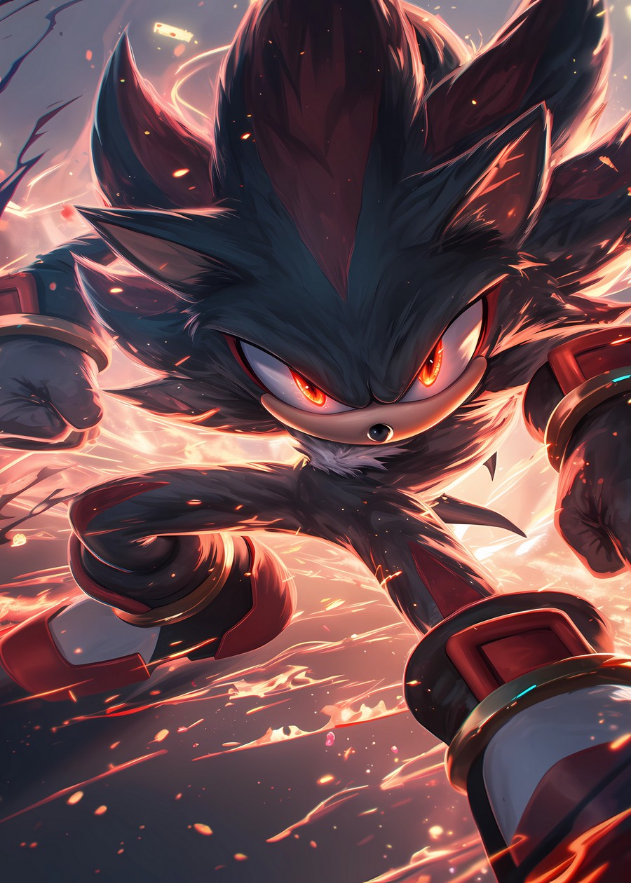  Shadow the Hedgehog running in dynamic sprint pose, capturing his strength and energy