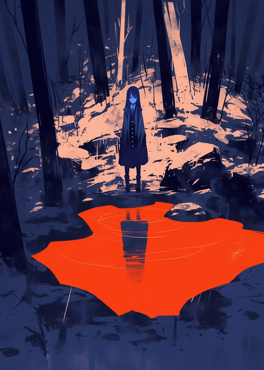 Blue Girl by Red Pond
