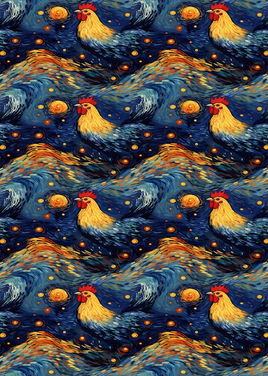 Cute Starry Watercolor Chicken