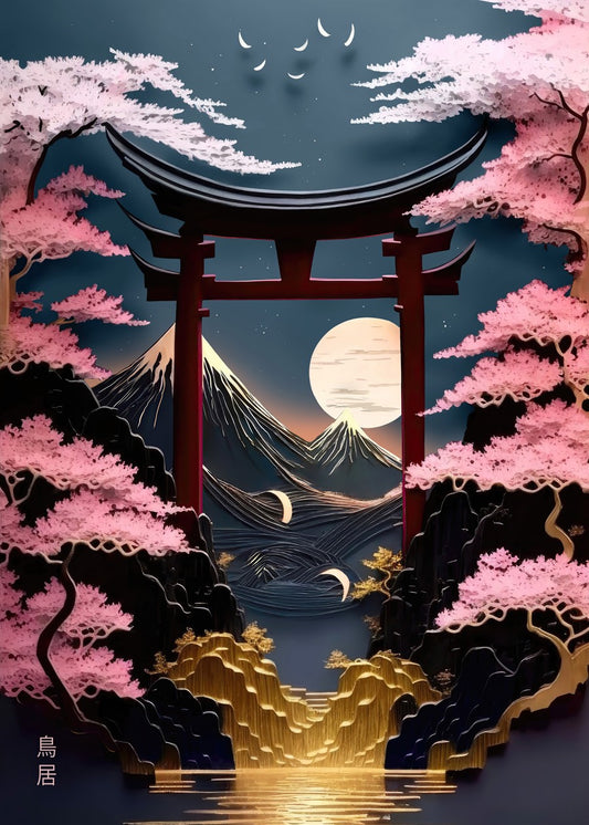 Japanese Torii Landscape gold 
