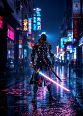 Cyber Samurai in Neon Rain