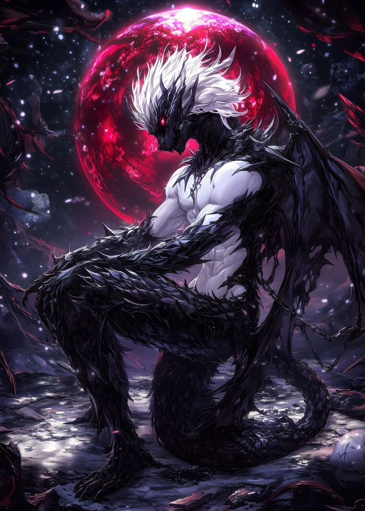 Cosmic Dragon Under Crimson Mo