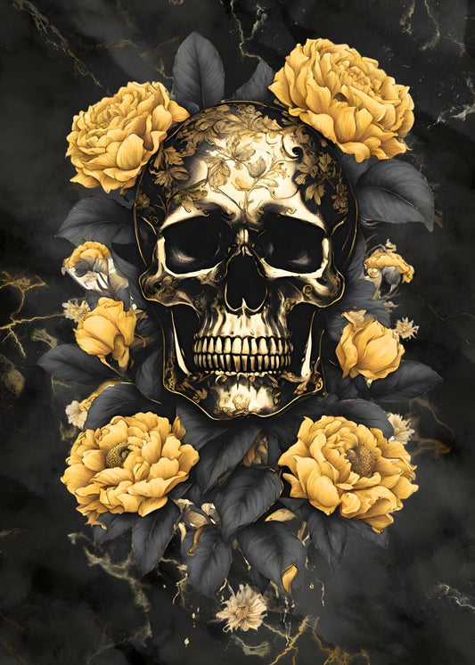 Skull Flower Black gold marble