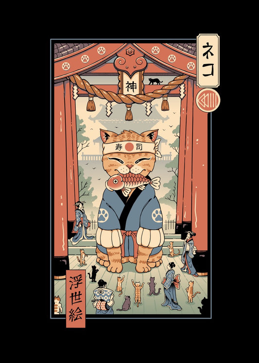 Samurai Lucky Cat Ukiyo-e 