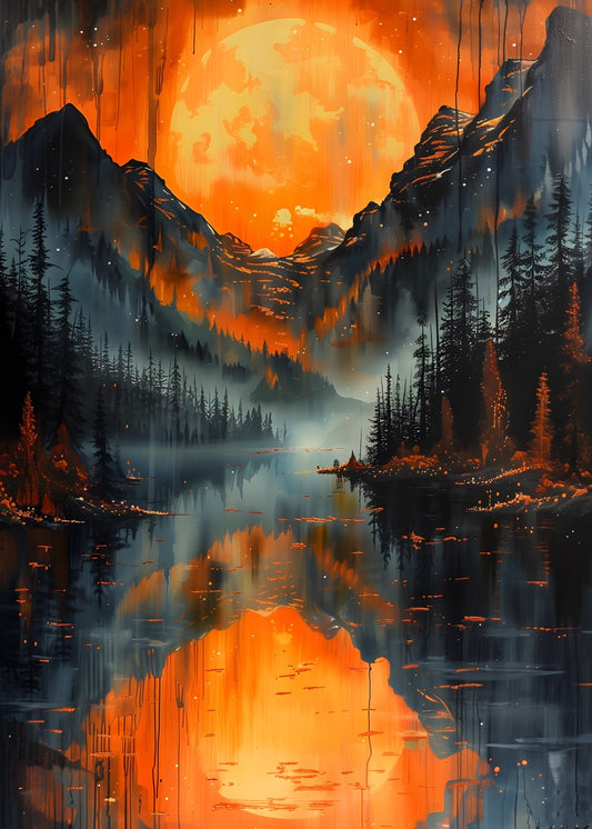 Fiery Moonlit Mountains