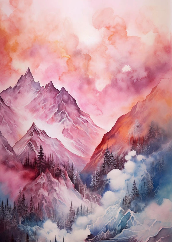 Pink Sunset Mountains painting