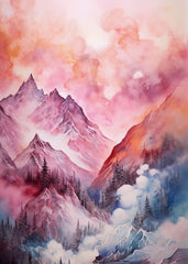 Pink Sunset Mountains painting