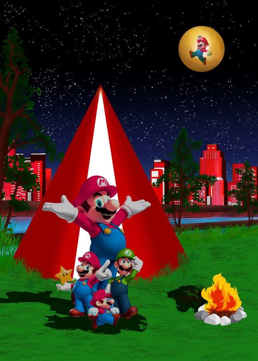Super Mario camping fire