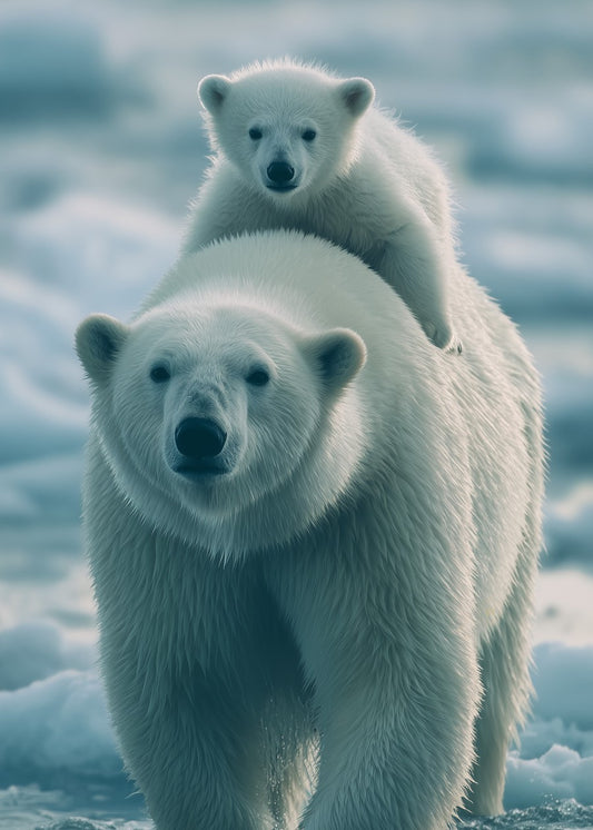 Mother Polar bear and her cub