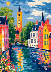 Fauvist Bruges Canal Scene