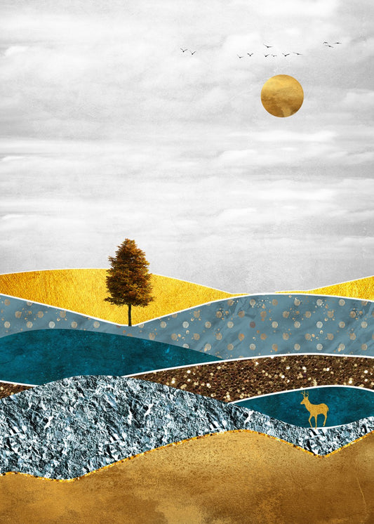 Golden Hills with Autumn Tree
