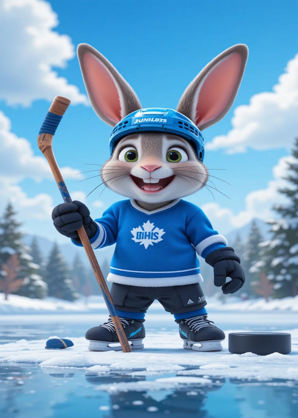 Cartoon Rabbit in Hockey Gear