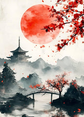 traditional japan and red sun