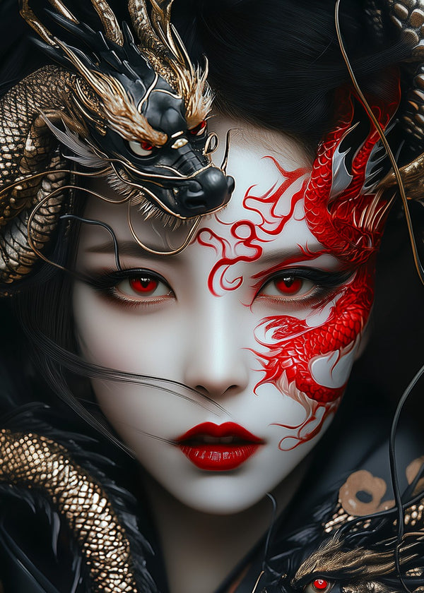 Japanese geisha and dragon