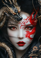 Japanese geisha and dragon 
