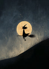 Witch Flying Under Full Moon