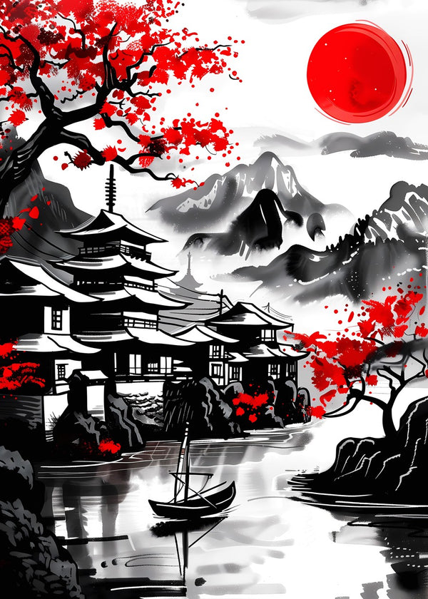 Japan Red Moon Pagoda