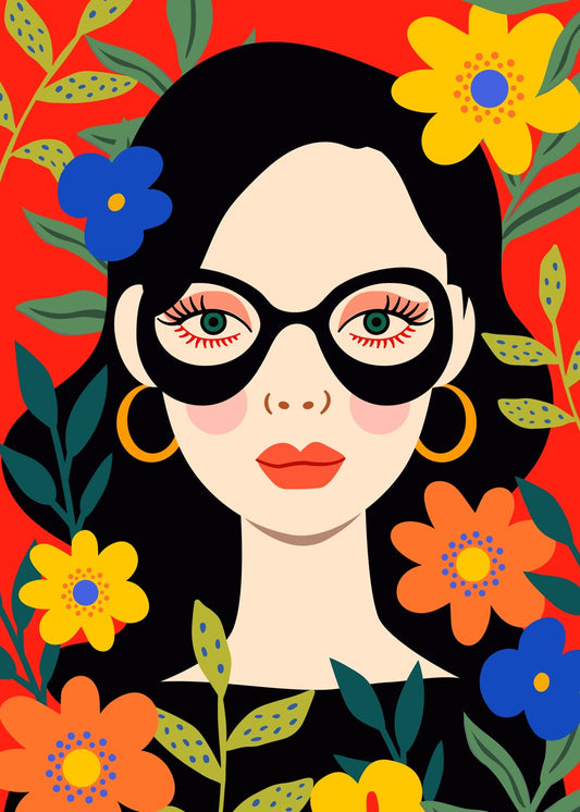 Bold Woman in Floral Frame