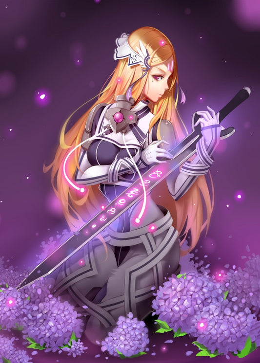 Anime purple flowers sword girl