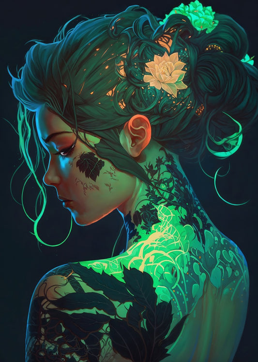 Floral Neon Cyberpunk Girl