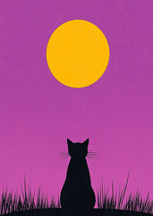 Cat Under Yellow Moon